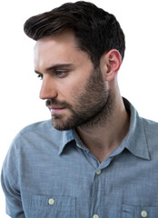 Fototapeta premium Thoughtful man against white bakcground