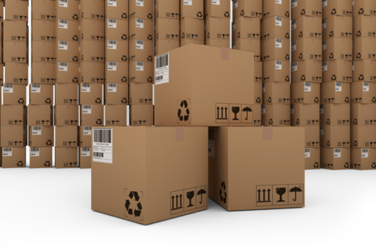 Brown cardboard boxes arranged over white background - Powered by Adobe