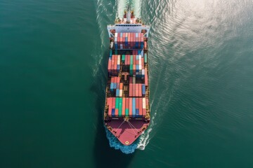 Container ships transporting large cargo to import and export goods internationally around the world, including Asia Pacific and Europe, sea Mediterranean Aerial view with drone camera. Generative Ai