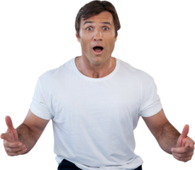 Portrait of shocked mature man gesturing with mouth open