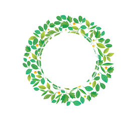 Round frame with autumn olive leaves on white background