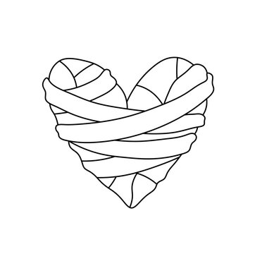 Vector isolated one single healing bandaged heart  colorless black and white contour line easy drawing