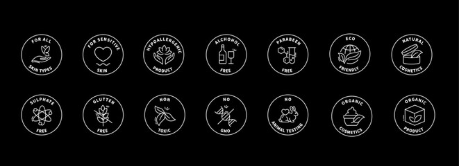 Natural Cosmetics Vector Icons - Organic Beauty Products Line Art Set