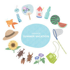 夏のかわいいイラストセット