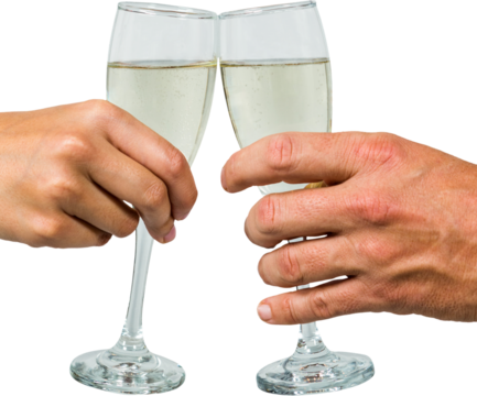 Cropped hand of couple toasting champagne flute