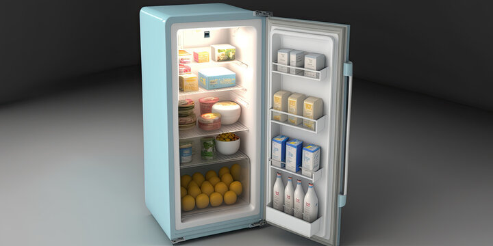 An open fridge with many ingredients inside - Generative AI