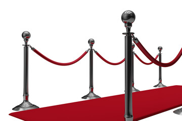 Close up of queue rope barrier and red carpet