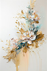 Abstract floral oil painting. Colorful blooms on white background. Generative AI