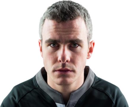 A rugby player looking at the camera - Powered by Adobe