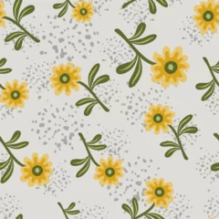 Foto op Plexiglas Cute flower seamless pattern in simple style. Hand drawn floral endless background. © smth.design
