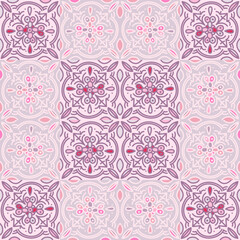 Ethnic floral mosaic tile. Abstract geometric ornamental seamless pattern. Vintage decorative ornament.