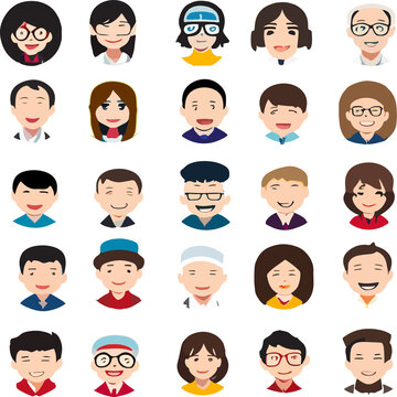 set of cartoon people face character