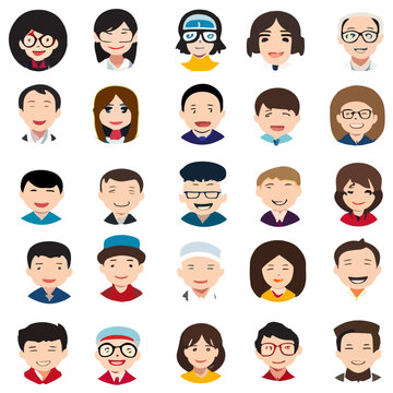 set of cartoon people face character