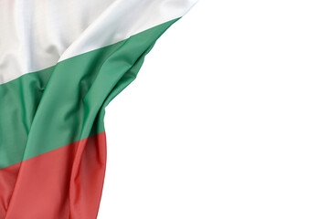 Flag of Bulgaria in the corner on white background. Isolated. 3D Rendering