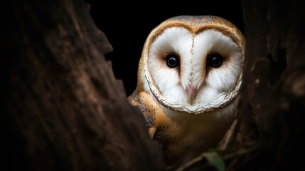 Barn owl peeking turning its head. Generative AI