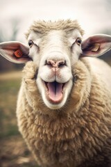 Obraz premium Funny sheep portrait. Generative AI