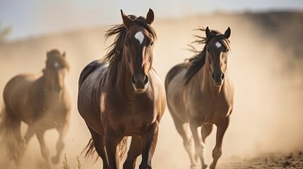 Obraz na płótnie Canvas Horses with long mane portrait run. Generative AI