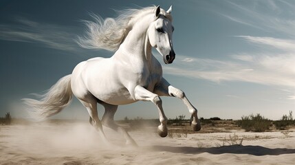Obraz na płótnie Canvas Picture presenting the galloping white horse. Generative AI