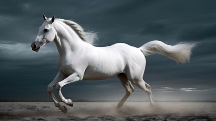 Picture presenting the galloping white horse. Generative AI