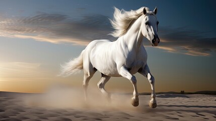Naklejka na ściany i meble Picture presenting the galloping white horse. Generative AI