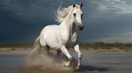 Obraz na płótnie Canvas Picture presenting the galloping white horse. Generative AI