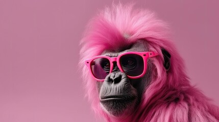 Cool gorilla with pink hair. Generative AI