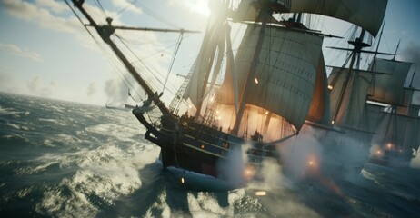  Sailing ship battle in the ocean [AI GENERATIVE]