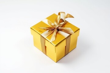 Obraz premium golden gift box with ribbon on a white background Generative AI