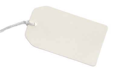 Blank paper tag with string isolated on transparent background with shadow