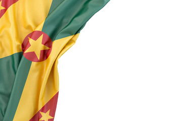 Flag of Grenada in the corner on white background. Isolated, contains clipping path - obrazy, fototapety, plakaty