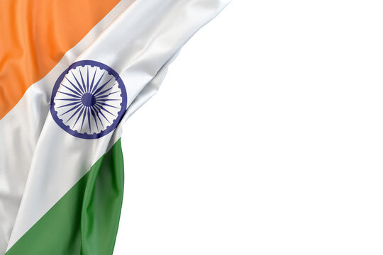 Flag of India the corner on white background. Isolated, contains clipping path