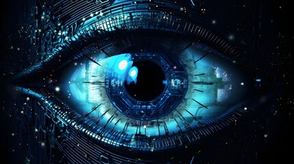 Cybernetic Eye Observing Encrypted Data Network, Futuristic Design, Generative Ai, Generative, Ki