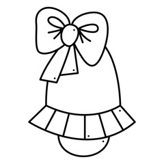 Fototapeta na wymiar Cute bell with a bow. Doodle vector black and white illustration.