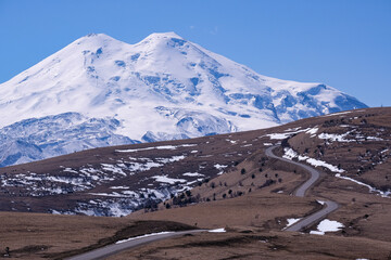 The road on the background of beautiful mountains