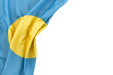 Flag of Palau in the corner on white background. Isolated, contains clipping path