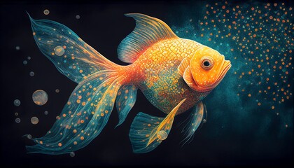 Pointillism and ink painting goldfish Wallpaper,Generative AI