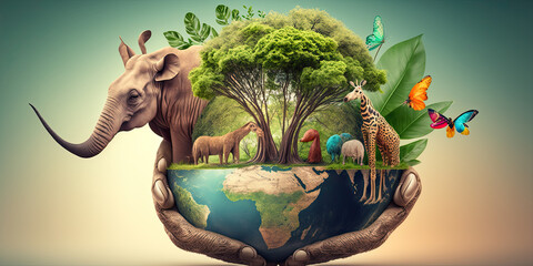 World Animal Day or Wildlife Day Concept with Copy Space - Generative AI