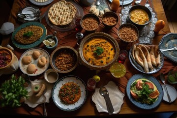 Fototapeta na wymiar Filling dishes for a Ramadan feast. Generative AI