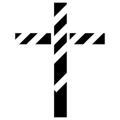 christian cross with white diagonal cutting lines, black silhouette