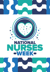 National Nurses Week. Thank you nurses. Medical and health care concept. Fighters against viruses and diseases. In honour of the doctors. Celebrated annual in United States. Vector illustration poster