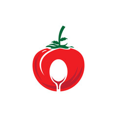 tomato and spoon logo creative vector illustration design