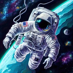 Obraz na płótnie Canvas Astronaut's spacewalk, created with generative ai