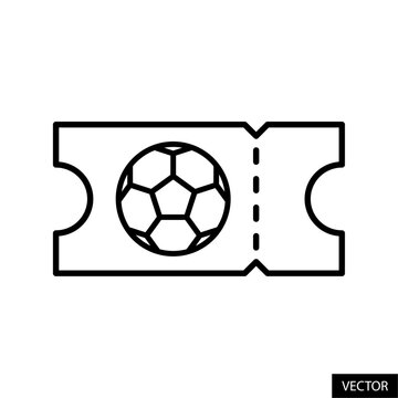 Football ticket, soccer match pass vector icon in line style design for website, app, UI, isolated on white background. Editable stroke. Vector illustration.