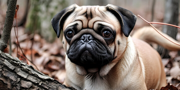 A Hilarious pug is captured in a vivid wallpaper, it's curious eyes staring out from the screen - generative ai.