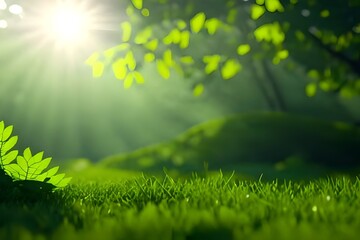 Obraz premium green fresh leaves with nature background, forest landspace, bright nature, plant, generative, ai, generative ai