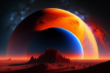 sunrise in the desert, generated by artificial intelligence. extraterrestrial nature - 587364300