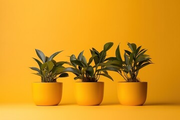 Plants in old pots,  indoor garden and gardening hobby concept. Studio dark green background. Generative AI
