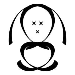 cute toy bunny, black asbtrast pattern on white background