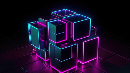 Geometric object glowing in ultraviolet light, Bright color. Generative Ai