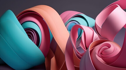 3d render, paper ribbon rolls, abstract shapes. Generative Ai
